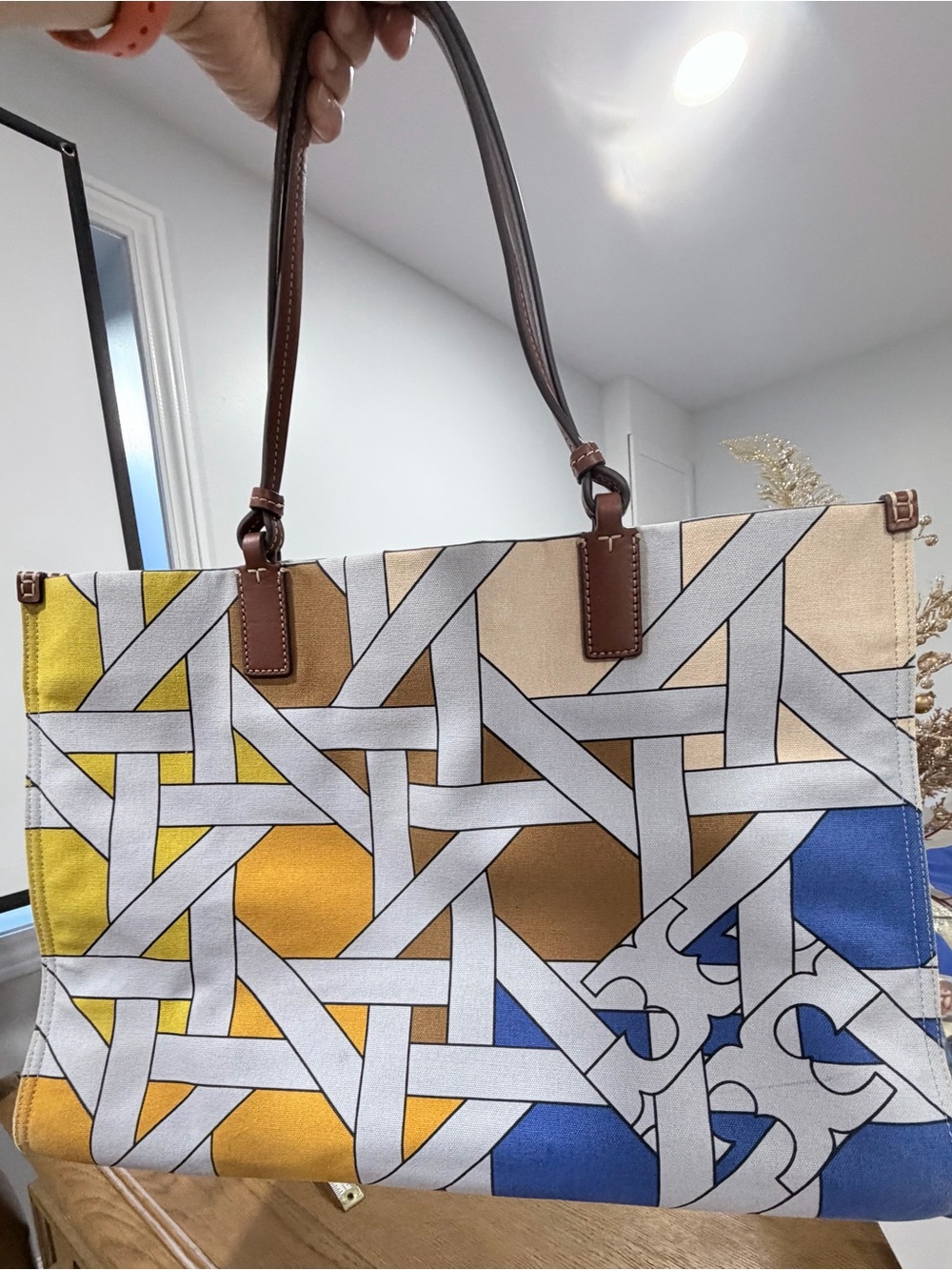 Tory Burch Limited Edition Geometric Print Large Canvas Tote